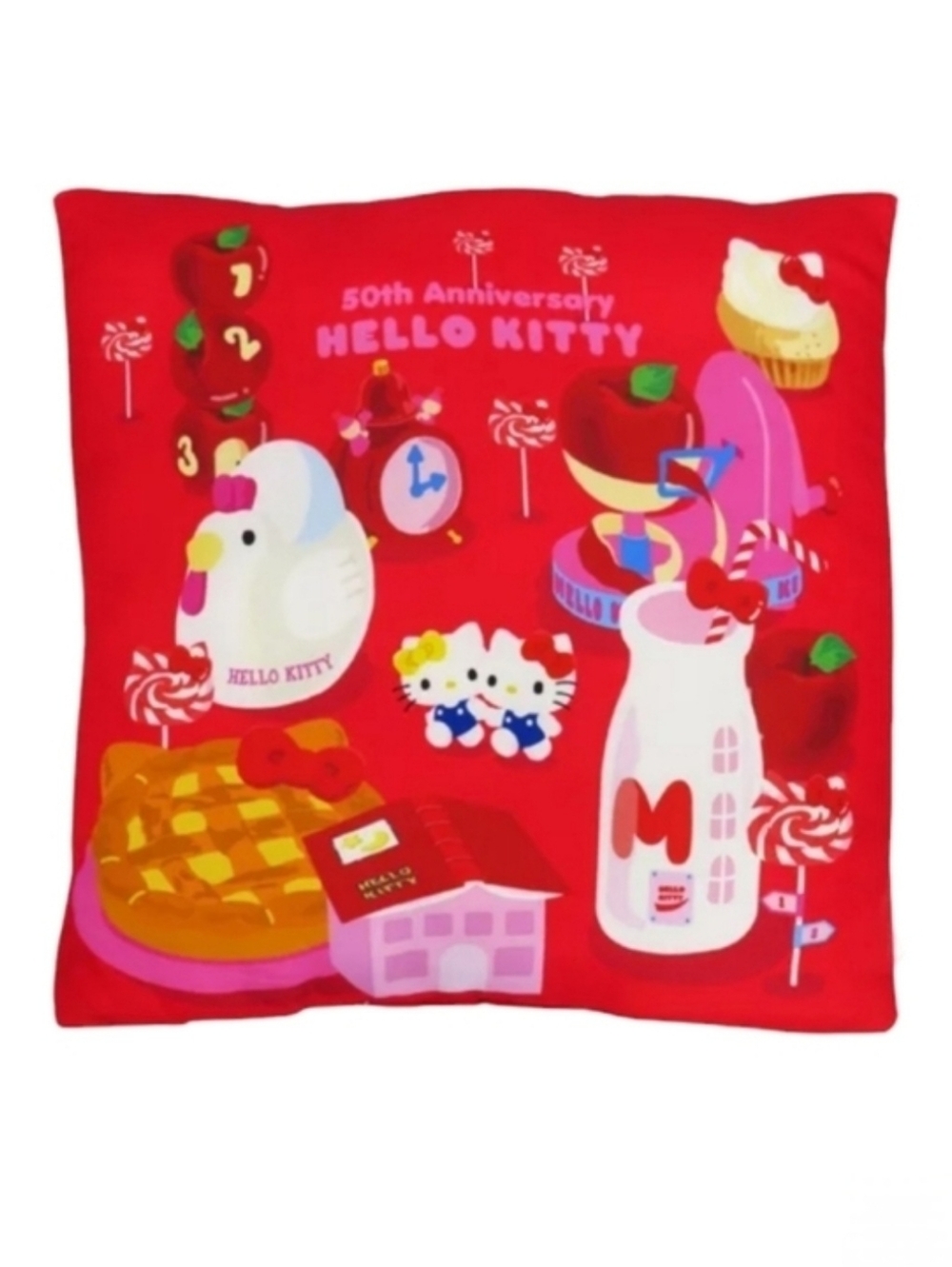 Sanrio Hello Kitty 50th Anniversary Apple Pie Red Square Pillow